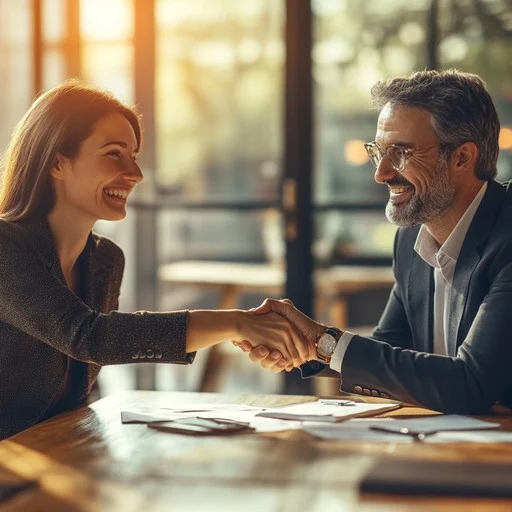 Two professionals shaking hands during a meeting